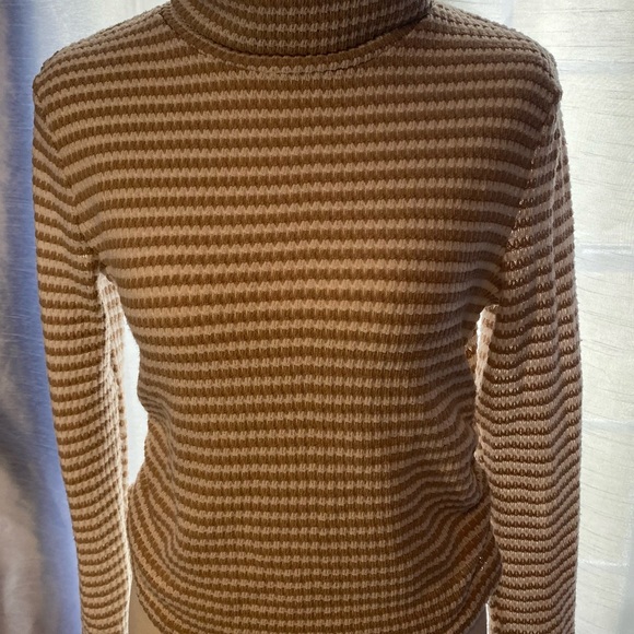SHEIN Sweaters - SHEIN Brown and Cream Striped Turtleneck Sweater